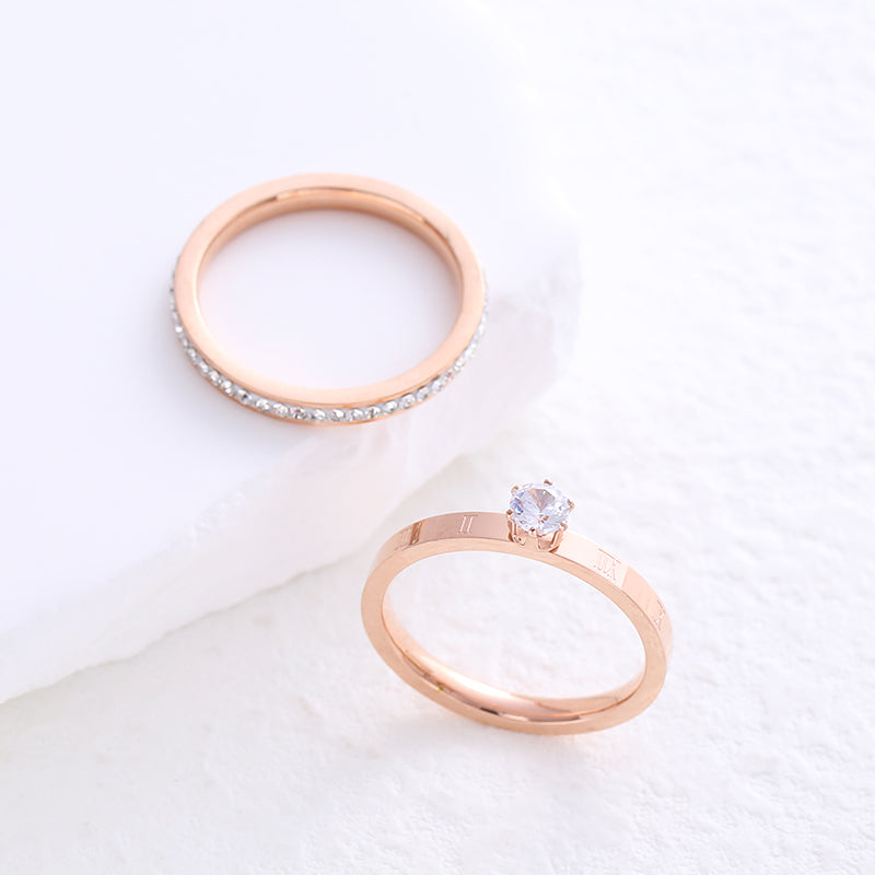 Simple Style Solid Color Stainless Steel Plating Inlay Zircon 24k Gold Plated Rose Gold Plated Rings