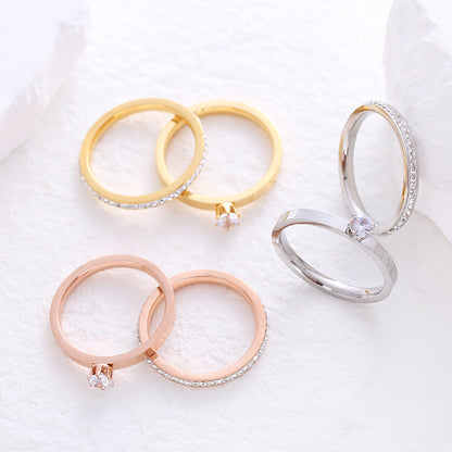 Simple Style Solid Color Stainless Steel Plating Inlay Zircon 24k Gold Plated Rose Gold Plated Rings