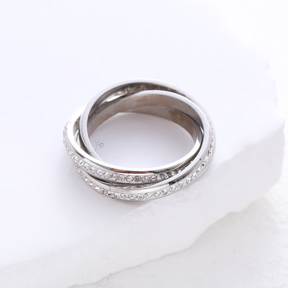 Simple Style Solid Color Stainless Steel Plating Inlay Rhinestones 24k Gold Plated Rings