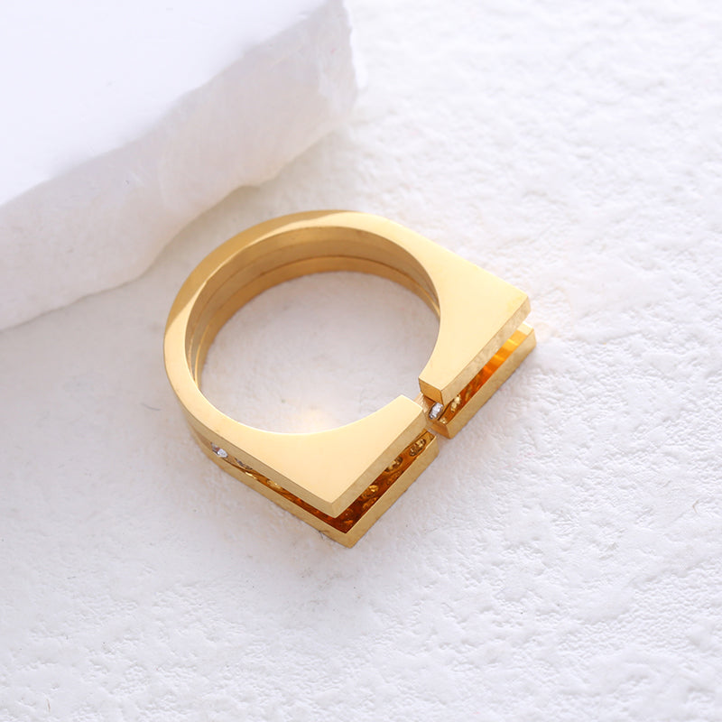 Simple Style Commute Solid Color Stainless Steel Plating Inlay Rhinestones 24k Gold Plated Rings