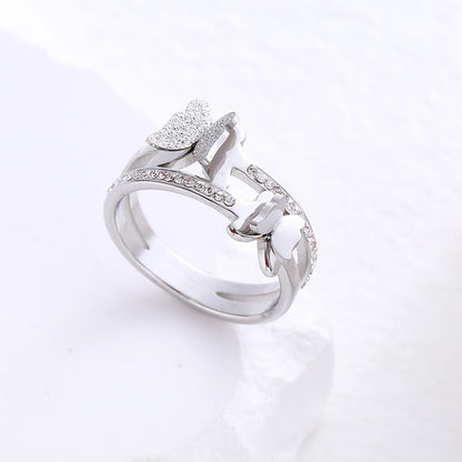 Simple Style Butterfly Stainless Steel Plating Inlay Zircon 24k Gold Plated Rings