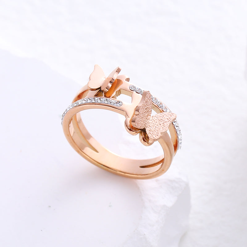 Simple Style Butterfly Stainless Steel Plating Inlay Zircon 24k Gold Plated Rings