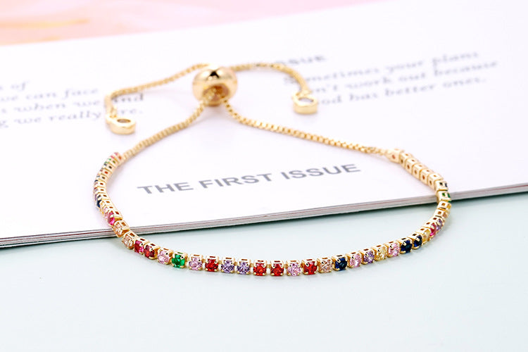 European And American Fashion New Style Zircon Bracelet Single Row Claw Inlaid Personality Simple Multi-color Adjustable Bracelet Factory Wholesale