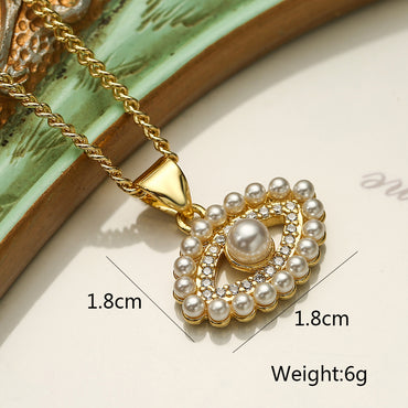 Streetwear Devil's Eye Copper Plating Inlay Artificial Pearls Zircon 18k Gold Plated Pendant Necklace