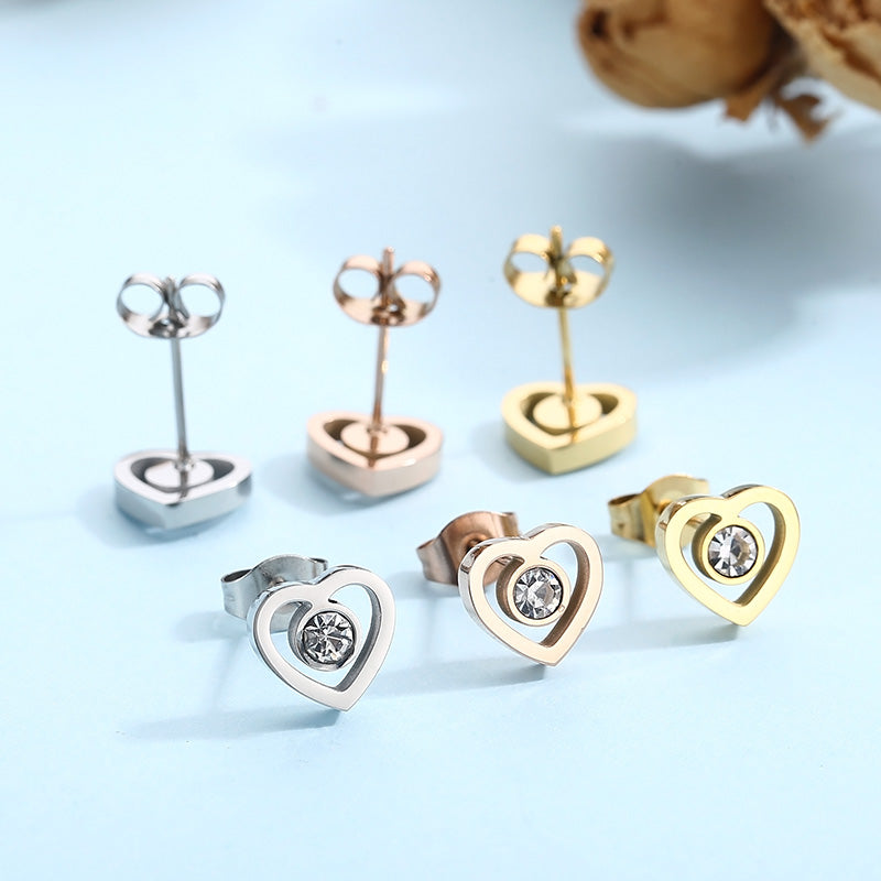 Simple Style Heart Shape Titanium Steel Plating Inlay Zircon 18k Gold Plated Rose Gold Plated Bracelets Earrings Necklace