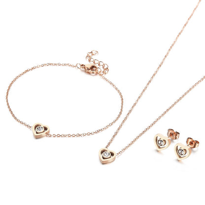 Simple Style Heart Shape Titanium Steel Plating Inlay Zircon 18k Gold Plated Rose Gold Plated Bracelets Earrings Necklace