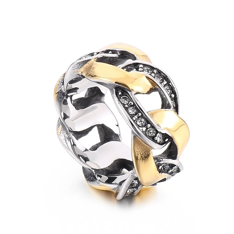 Retro Punk Geometric Stainless Steel Polishing Inlay Rhinestones Rings