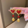 Retro Heart Shape Flower Alloy Plating Inlay Artificial Pearls Rhinestones Women's Drop Earrings