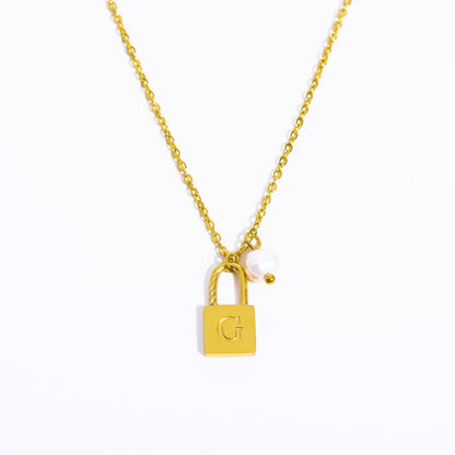 Casual Simple Style Letter Lock Titanium Steel Pearl Plating 18k Gold Plated Pendant Necklace