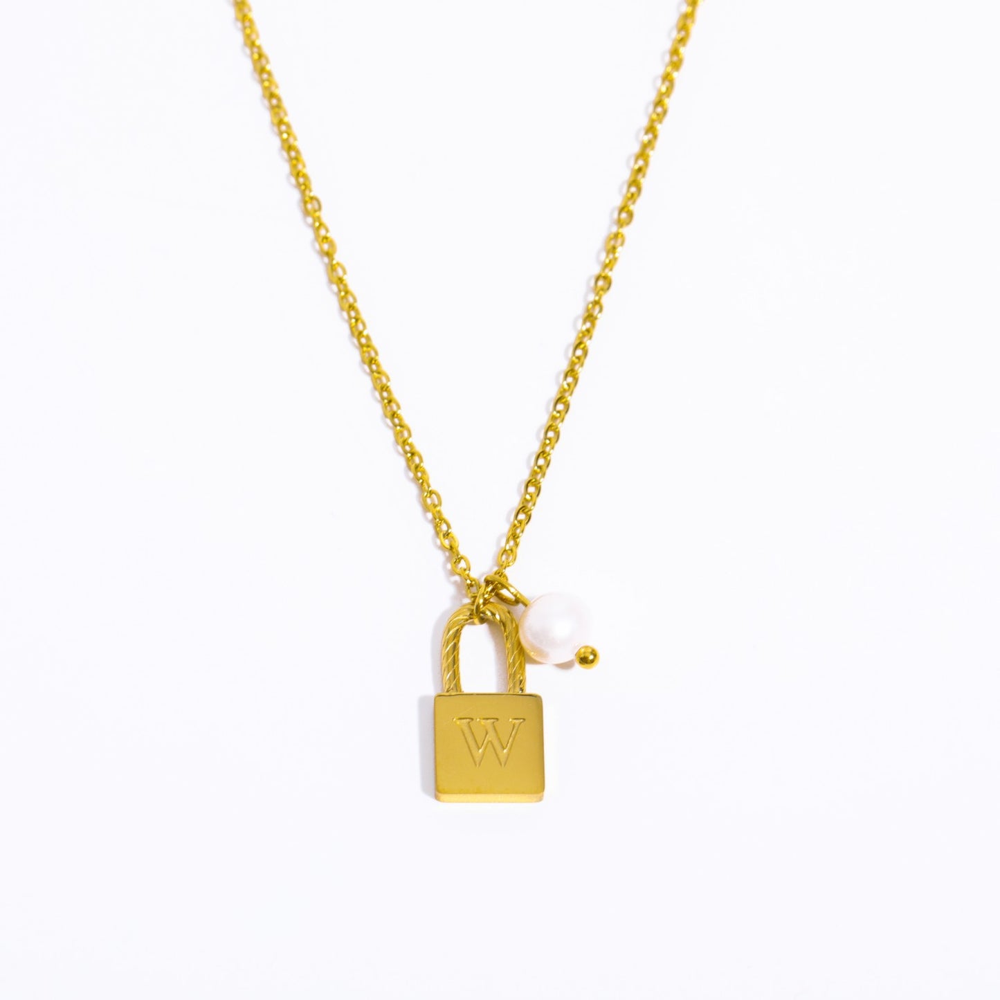 Casual Simple Style Letter Lock Titanium Steel Pearl Plating 18k Gold Plated Pendant Necklace