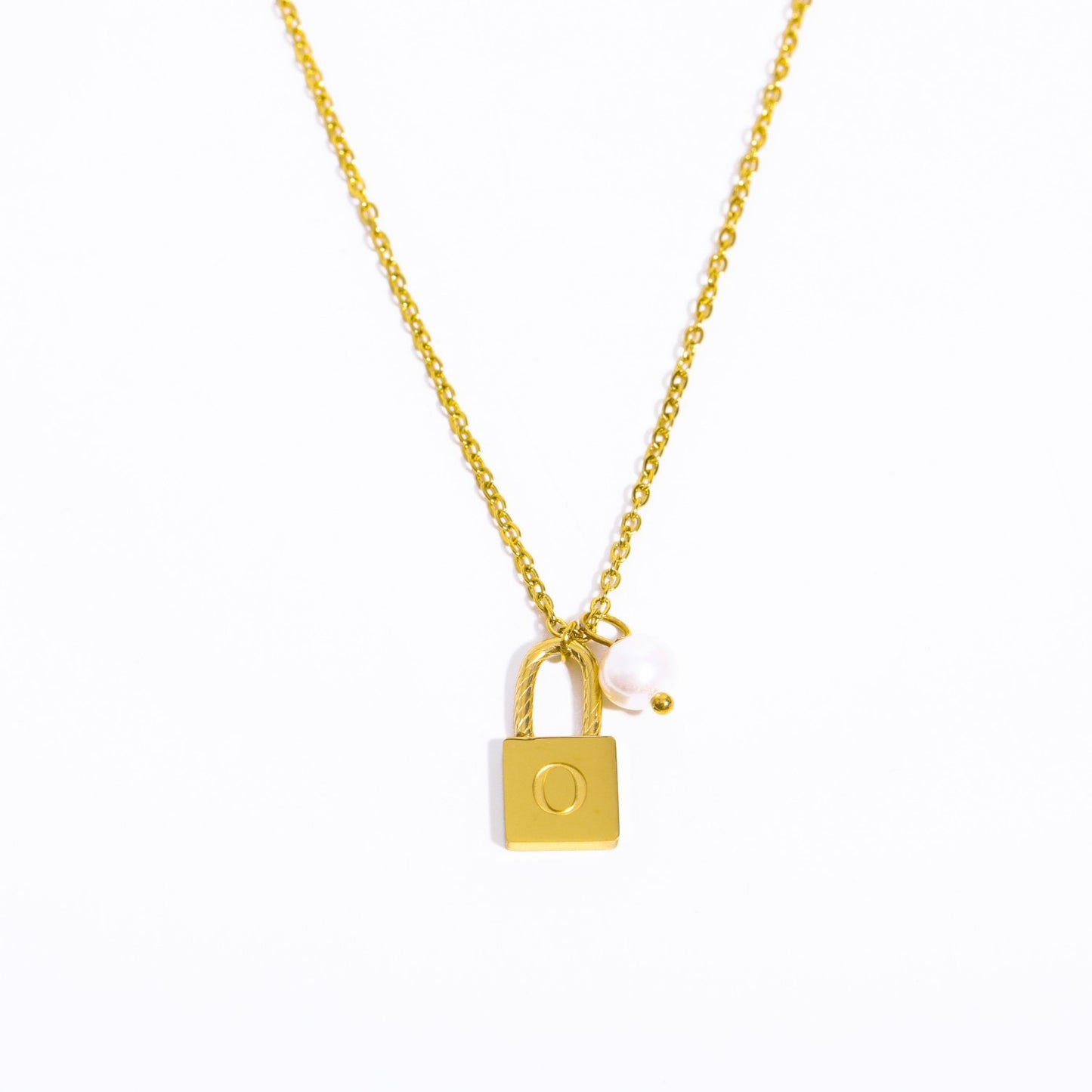 Casual Simple Style Letter Lock Titanium Steel Pearl Plating 18k Gold Plated Pendant Necklace