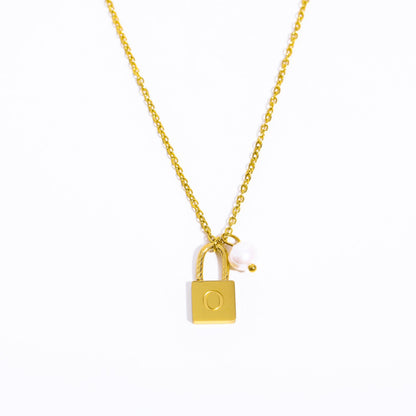 Casual Simple Style Letter Lock Titanium Steel Pearl Plating 18k Gold Plated Pendant Necklace