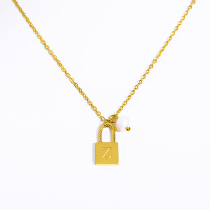 Casual Simple Style Letter Lock Titanium Steel Pearl Plating 18k Gold Plated Pendant Necklace