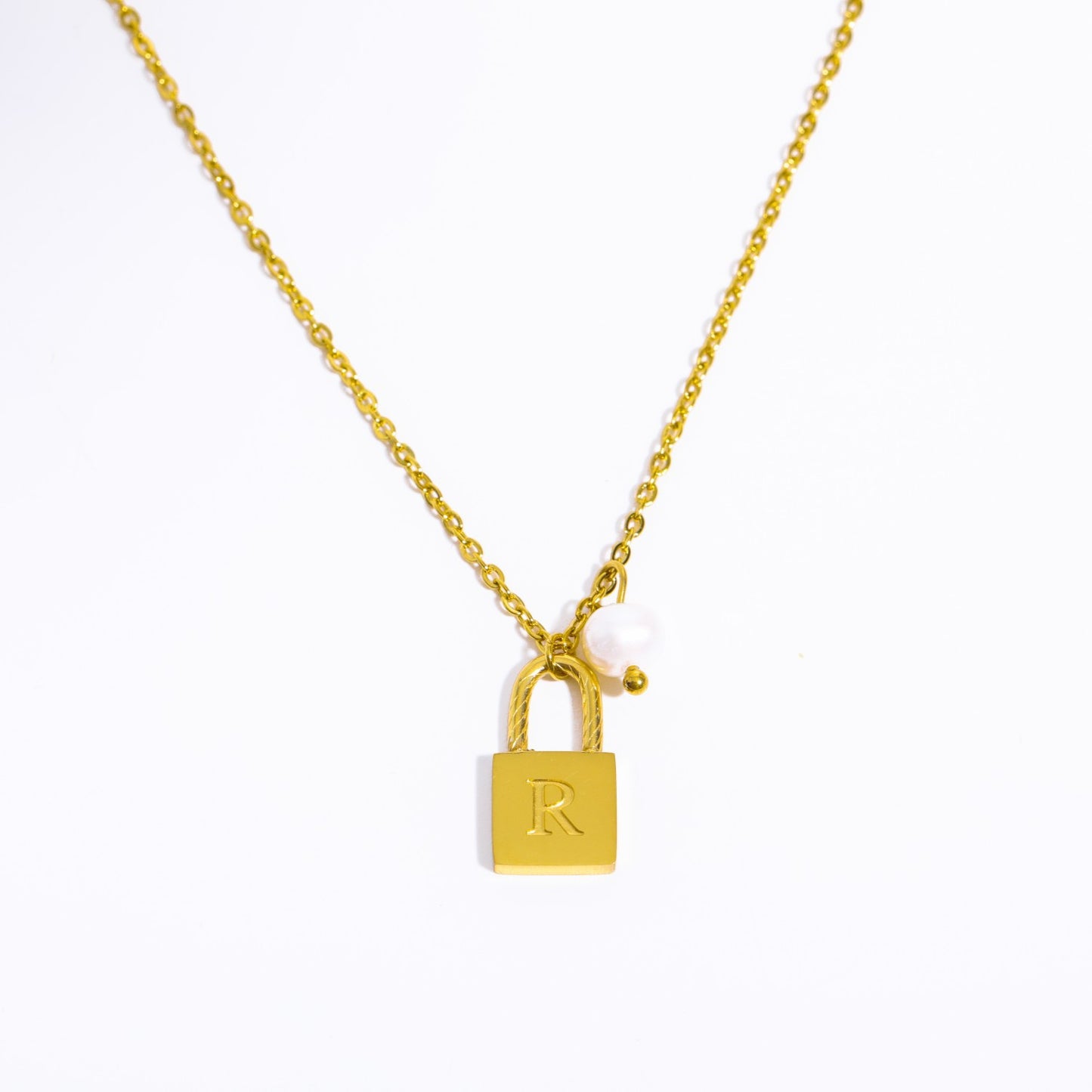 Casual Simple Style Letter Lock Titanium Steel Pearl Plating 18k Gold Plated Pendant Necklace