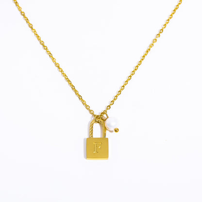 Casual Simple Style Letter Lock Titanium Steel Pearl Plating 18k Gold Plated Pendant Necklace