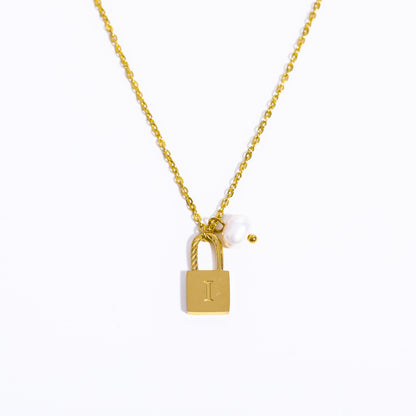 Casual Simple Style Letter Lock Titanium Steel Pearl Plating 18k Gold Plated Pendant Necklace