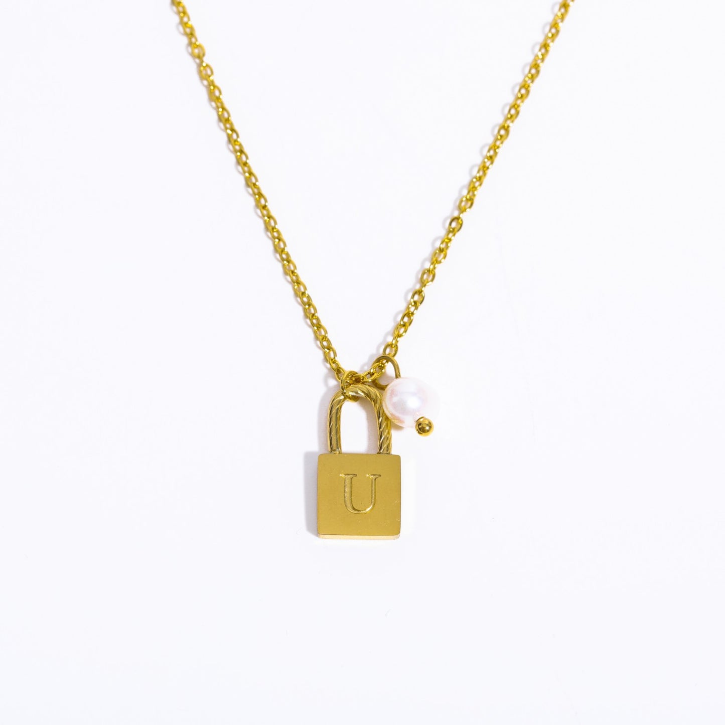 Casual Simple Style Letter Lock Titanium Steel Pearl Plating 18k Gold Plated Pendant Necklace