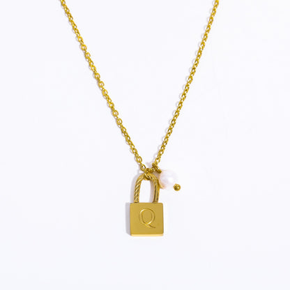 Casual Simple Style Letter Lock Titanium Steel Pearl Plating 18k Gold Plated Pendant Necklace