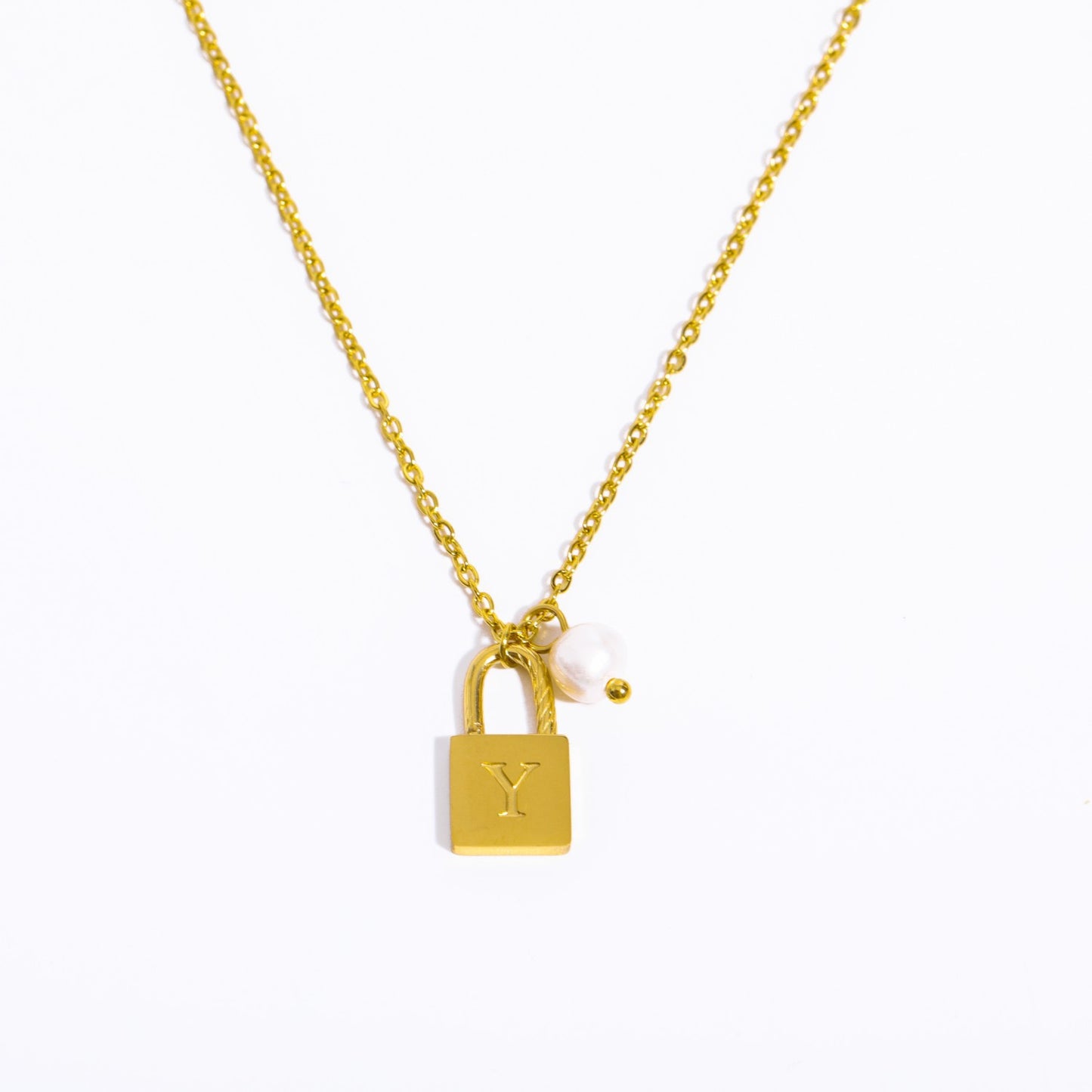 Casual Simple Style Letter Lock Titanium Steel Pearl Plating 18k Gold Plated Pendant Necklace