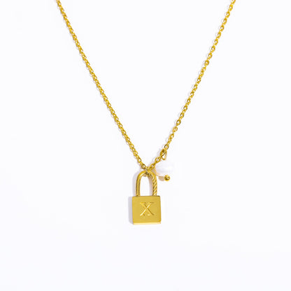 Casual Simple Style Letter Lock Titanium Steel Pearl Plating 18k Gold Plated Pendant Necklace