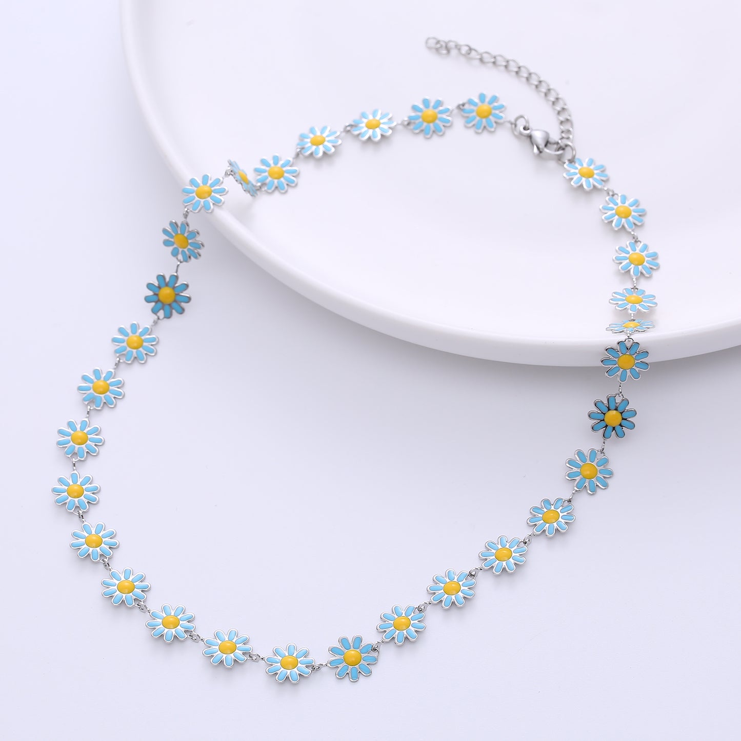 Fashion Flower Stainless Steel Epoxy Chain Necklace