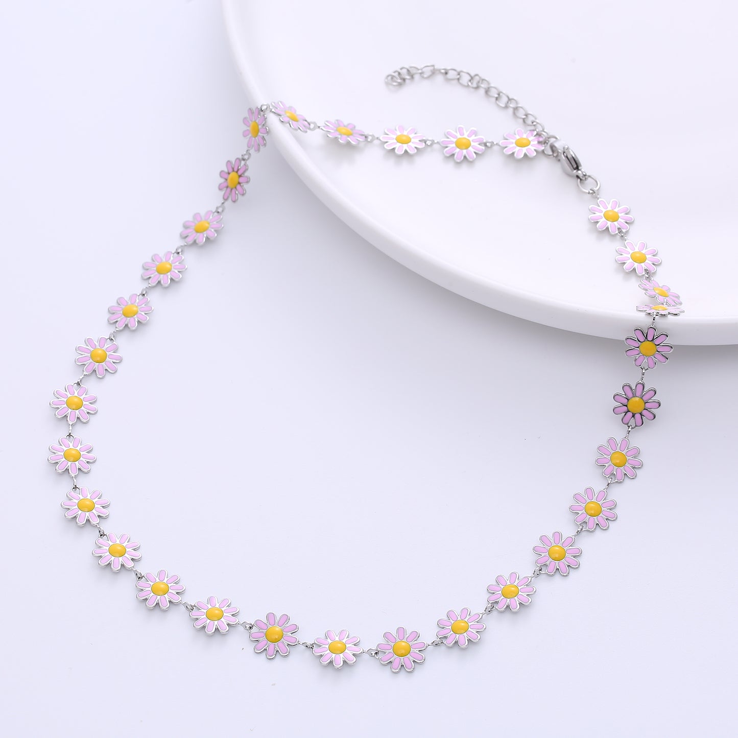 Fashion Flower Stainless Steel Epoxy Chain Necklace