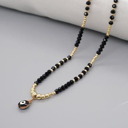 Commute Eye Stainless Steel Artificial Crystal Alloy Beaded Pendant Necklace