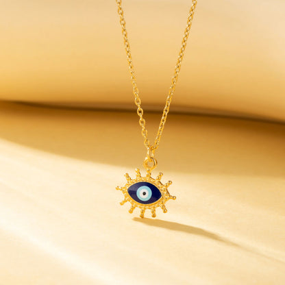 Artistic Devil's Eye Snake Stainless Steel Enamel Plating Inlay Zircon 18k Gold Plated Gold Plated Pendant Necklace