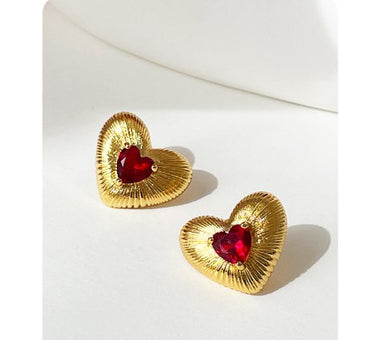 1 Pair Simple Style Heart Shape Copper Inlay Zircon Ear Studs