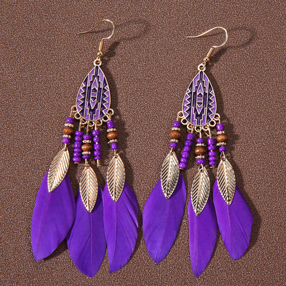 Ethnic Style Bohemian Leaf Water Droplets Feather Women's Drop Earrings