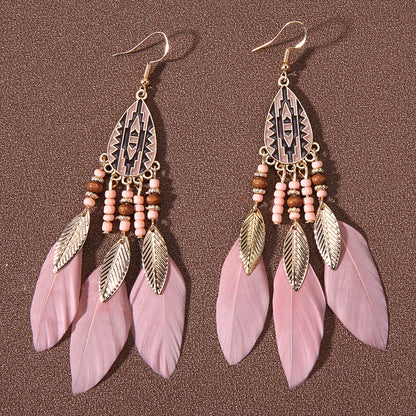 Ethnic Style Bohemian Leaf Water Droplets Feather Women's Drop Earrings