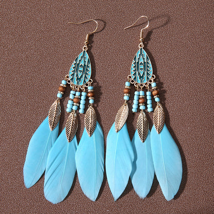 Ethnic Style Bohemian Leaf Water Droplets Feather Women's Drop Earrings