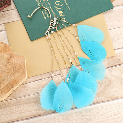 Exaggerated Ethnic Style Feather Alloy Tassel Plating Women'S Earrings