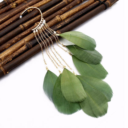 Exaggerated Ethnic Style Feather Alloy Tassel Plating Women'S Earrings