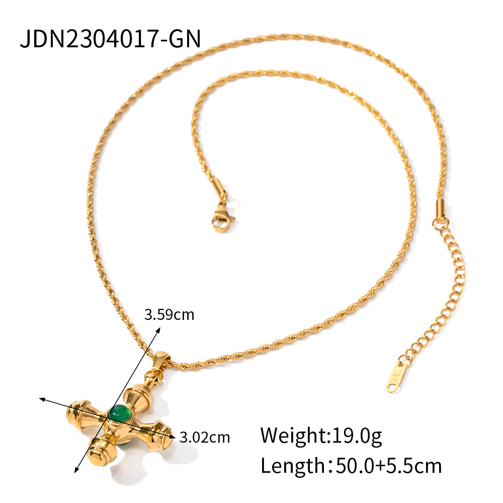 Ig Style Cross Stainless Steel Plating Inlay Agate 18k Gold Plated Pendant Necklace