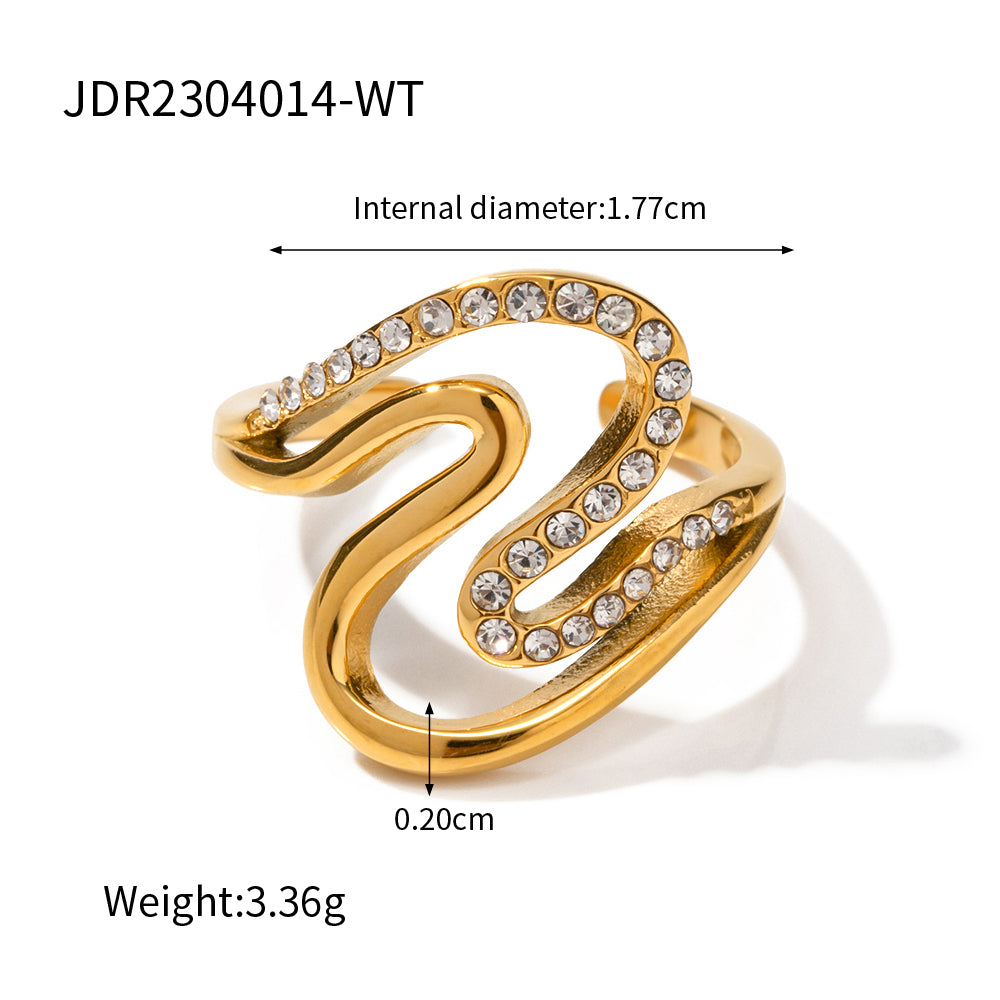 Simple Style Irregular Stainless Steel Irregular Plating Inlay Diamond 18k Gold Plated Rings