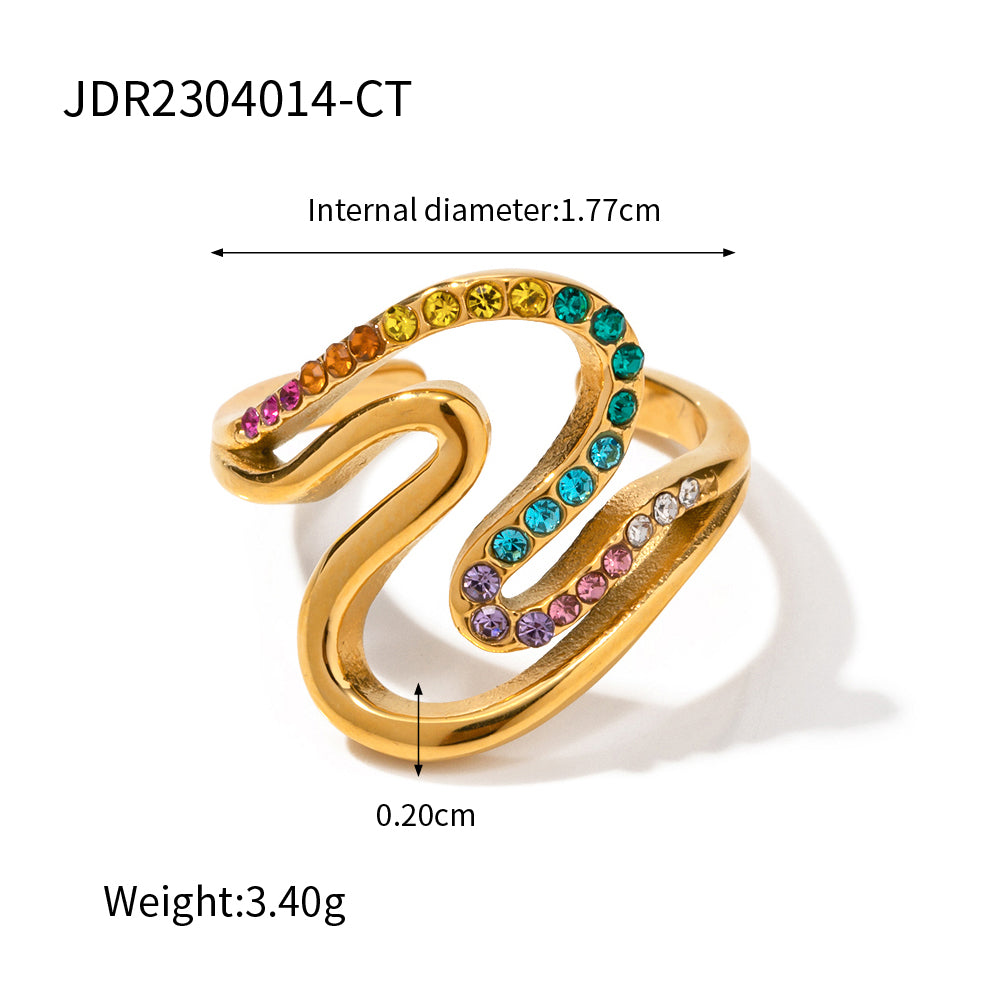 Simple Style Irregular Stainless Steel Irregular Plating Inlay Diamond 18k Gold Plated Rings