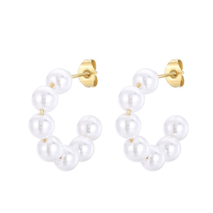 1 Pair Modern Style Streetwear C Shape Plating Inlay Stainless Steel Rhinestones Pearl Ear Studs