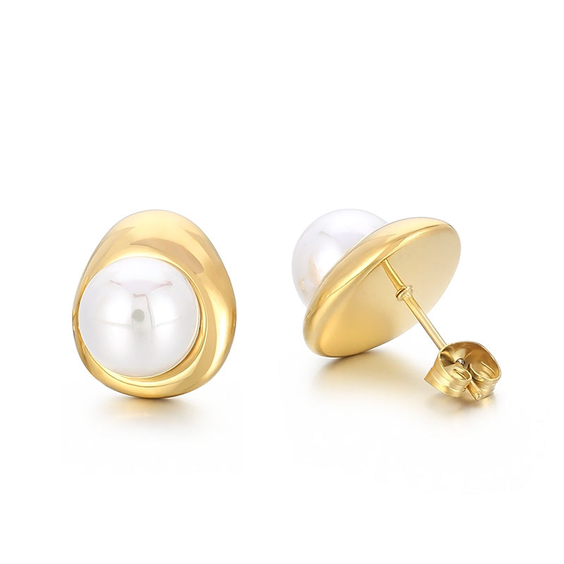 1 Pair Modern Style Streetwear C Shape Plating Inlay Stainless Steel Rhinestones Pearl Ear Studs