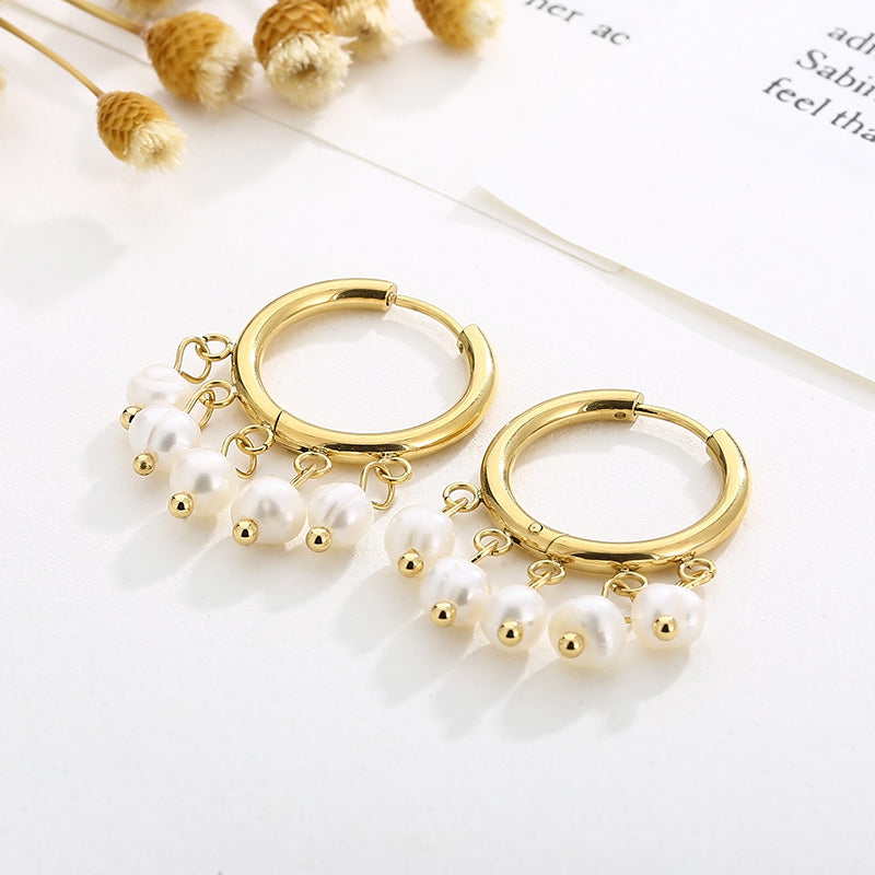 1 Pair Vintage Style French Style Round Pearl Plating Stainless Steel Drop Earrings