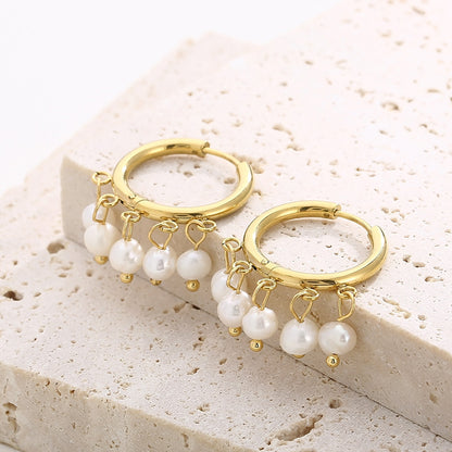 1 Pair Vintage Style French Style Round Pearl Plating Stainless Steel Drop Earrings