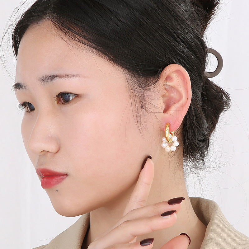 1 Pair Vintage Style French Style Round Pearl Plating Stainless Steel Drop Earrings