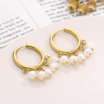 1 Pair Vintage Style French Style Round Pearl Plating Stainless Steel Drop Earrings