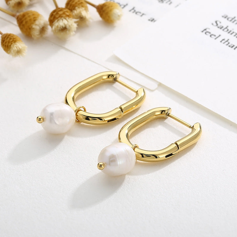 1 Pair Vintage Style French Style Round Pearl Plating Stainless Steel Drop Earrings