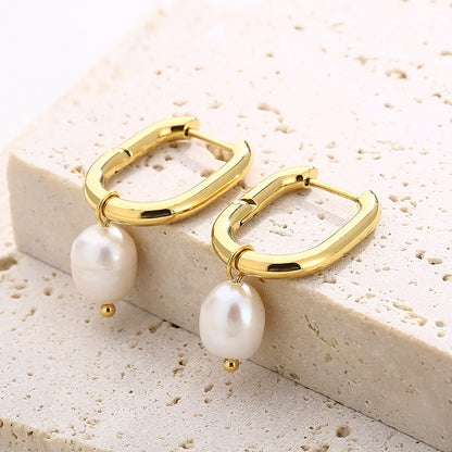 1 Pair Vintage Style French Style Round Pearl Plating Stainless Steel Drop Earrings