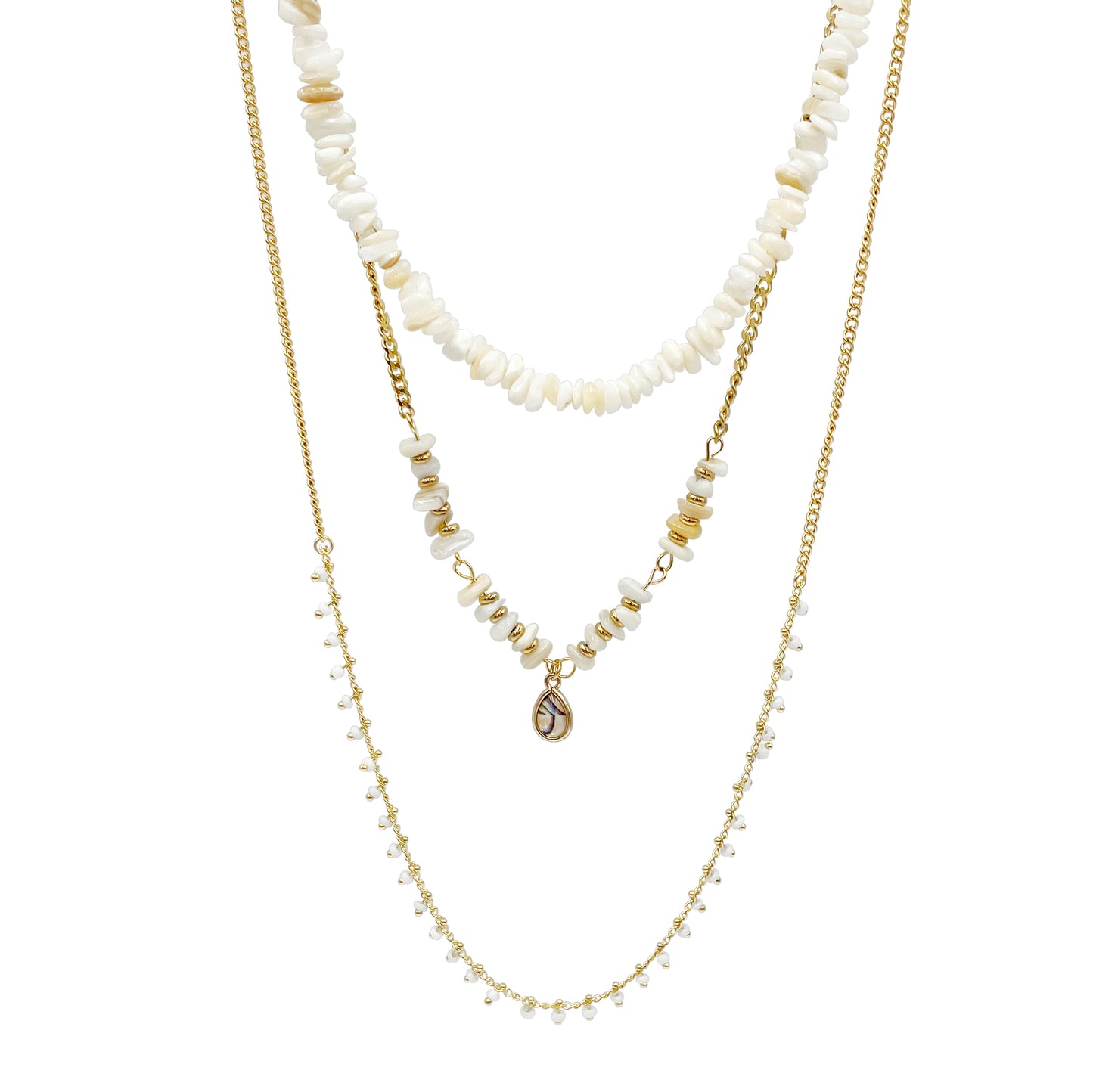 Commute Water Droplets Stainless Steel Gravel Plating Inlay Opal Gold Plated Layered Necklaces