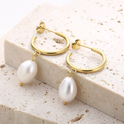 1 Pair Modern Style Streetwear Geometric Pearl Plating Inlay Stainless Steel Rhinestones Drop Earrings