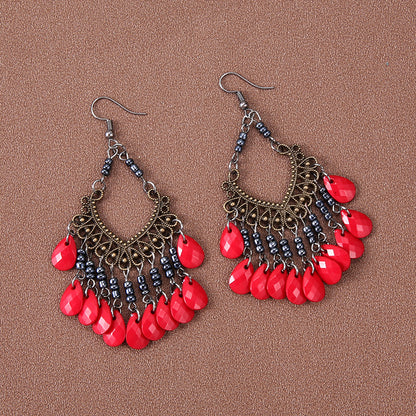 1 Pair Ethnic Style Water Droplets Hollow Out Alloy Turquoise Drop Earrings