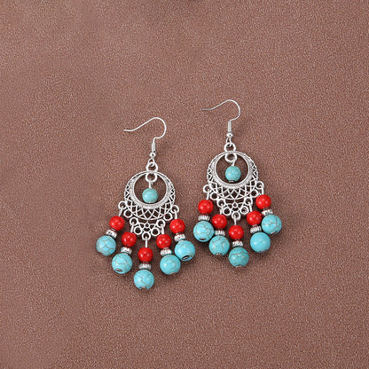 1 Pair Ethnic Style Water Droplets Hollow Out Alloy Turquoise Drop Earrings