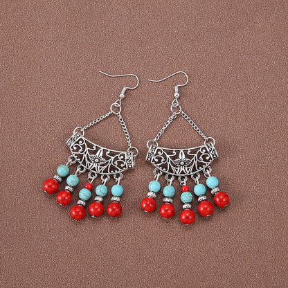 1 Pair Ethnic Style Water Droplets Hollow Out Alloy Turquoise Drop Earrings